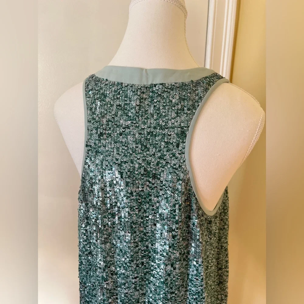 Diane Von Furstenberg Emilia Turquoise & Green Silk Marble Sequin Tank - Picture 8 of 16